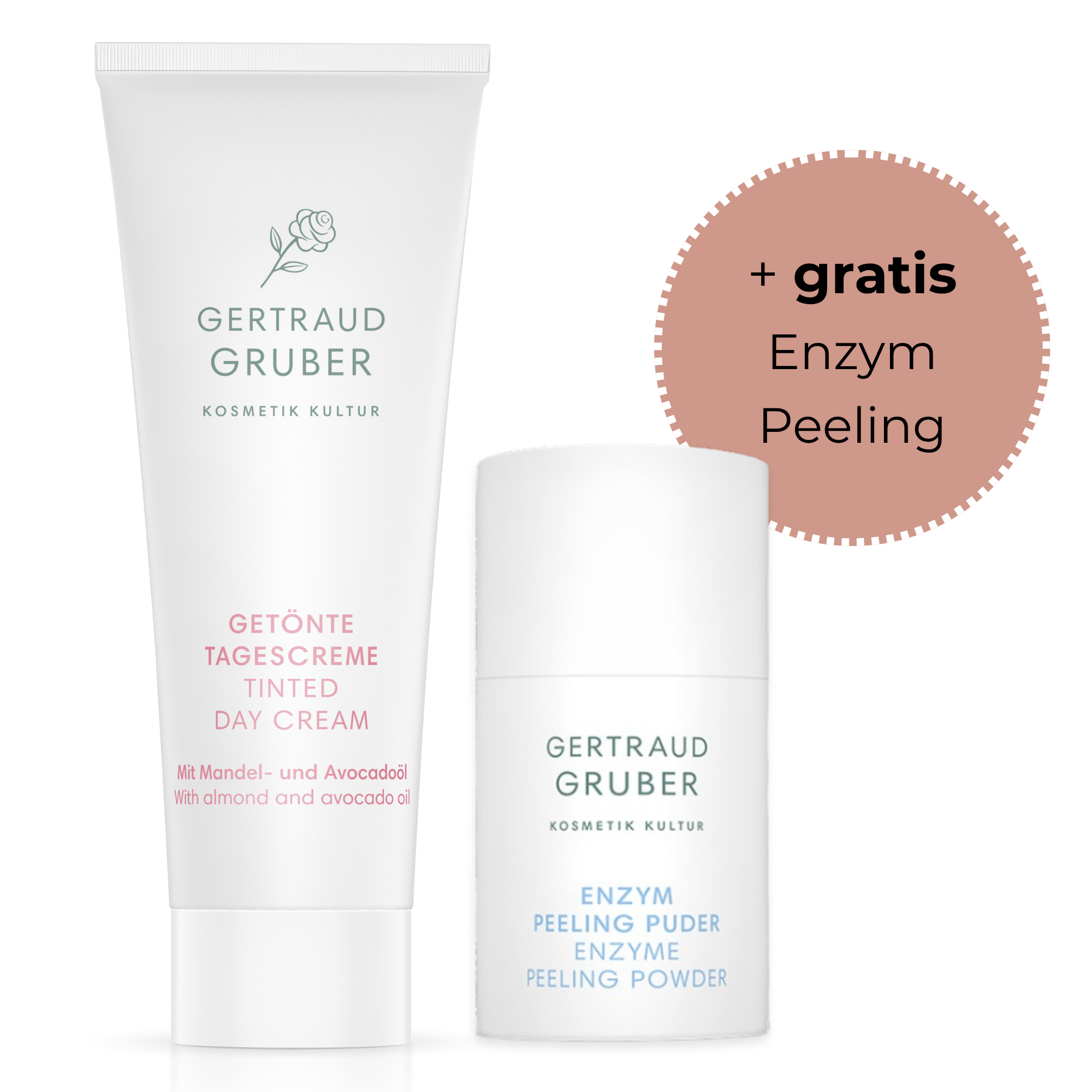 Gertraud Gruber Getönte Tagescreme | 40ml | Glow Gesichtspflege Set mit gratis Enzym Peeling Puder