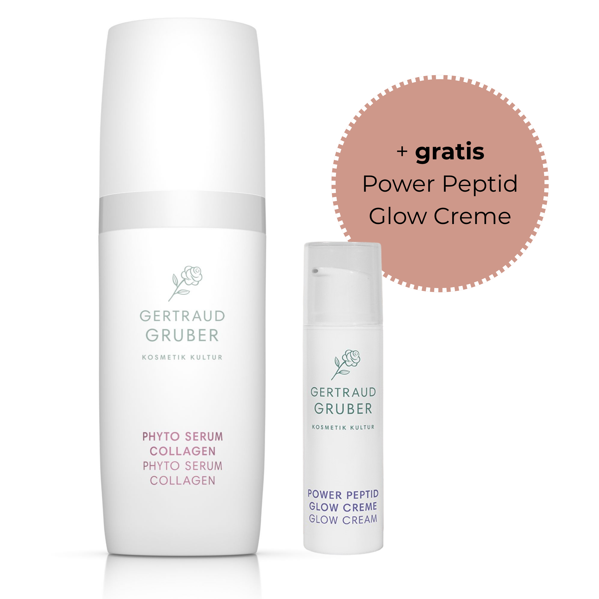 Gertraud Gruber Phyto Serum Collagen | 30ml | Straffendes Gesichtspflege Set mit Power Peptid Glow Creme