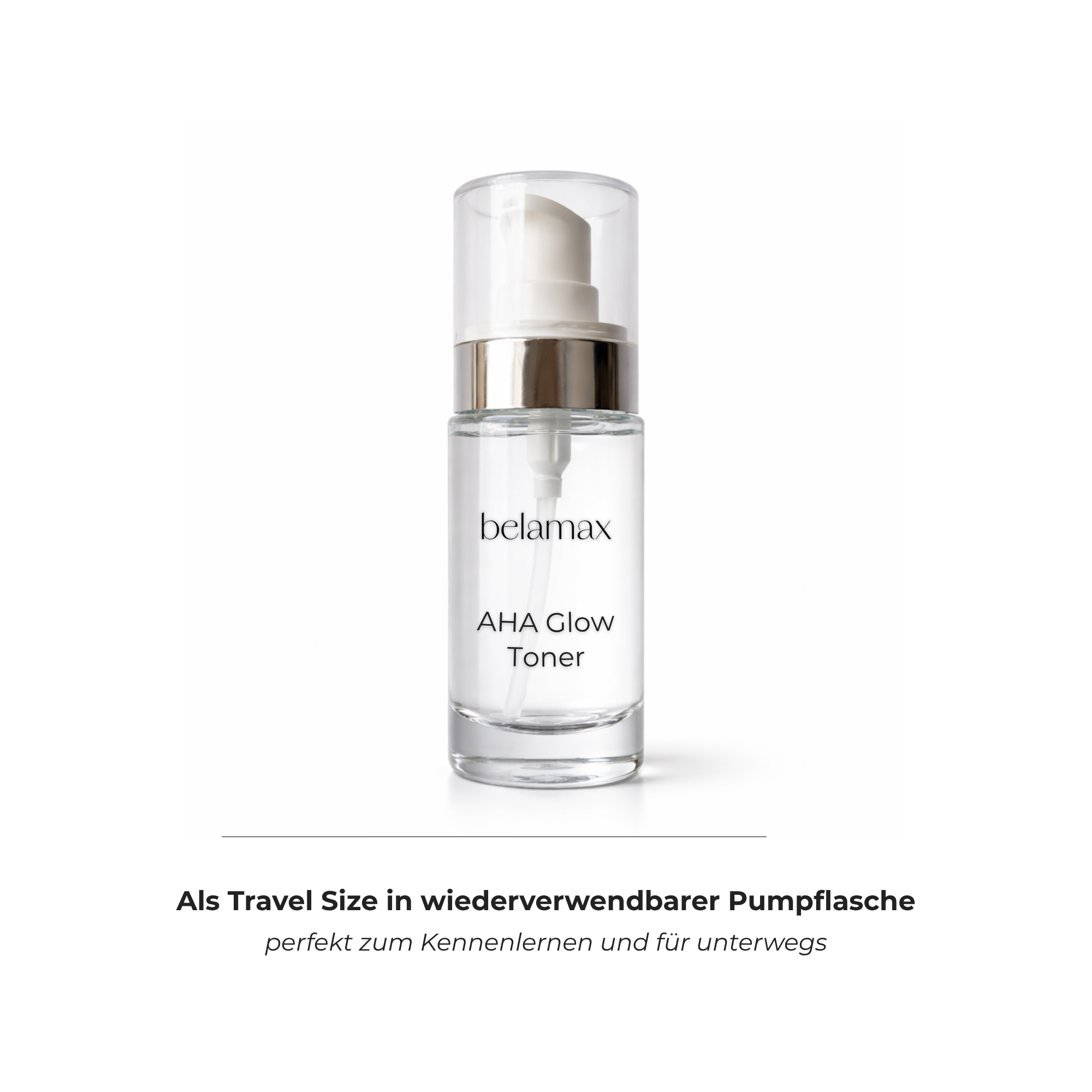Belamax AHA Glow Toner - Kennenlerngröße 30ml: Klärendes Gesichtswasser mit milden Fruchtsäuren für alle Hauttypen, ideal als AHA Toner für sanfte Hautpflege.