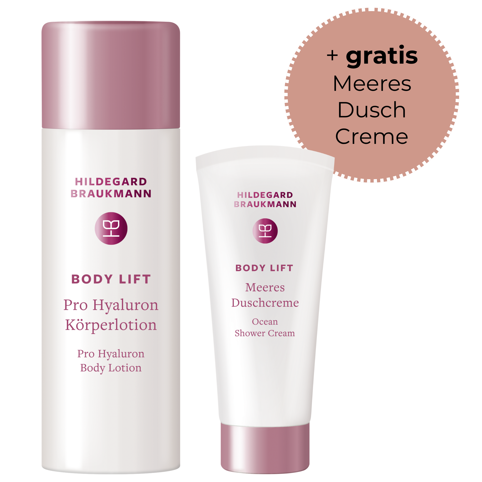 Hildegard Braukmann Body Lift Pro Hyaluron Körperlotion | 150ml | Set mit gratis Meeres Duschcreme