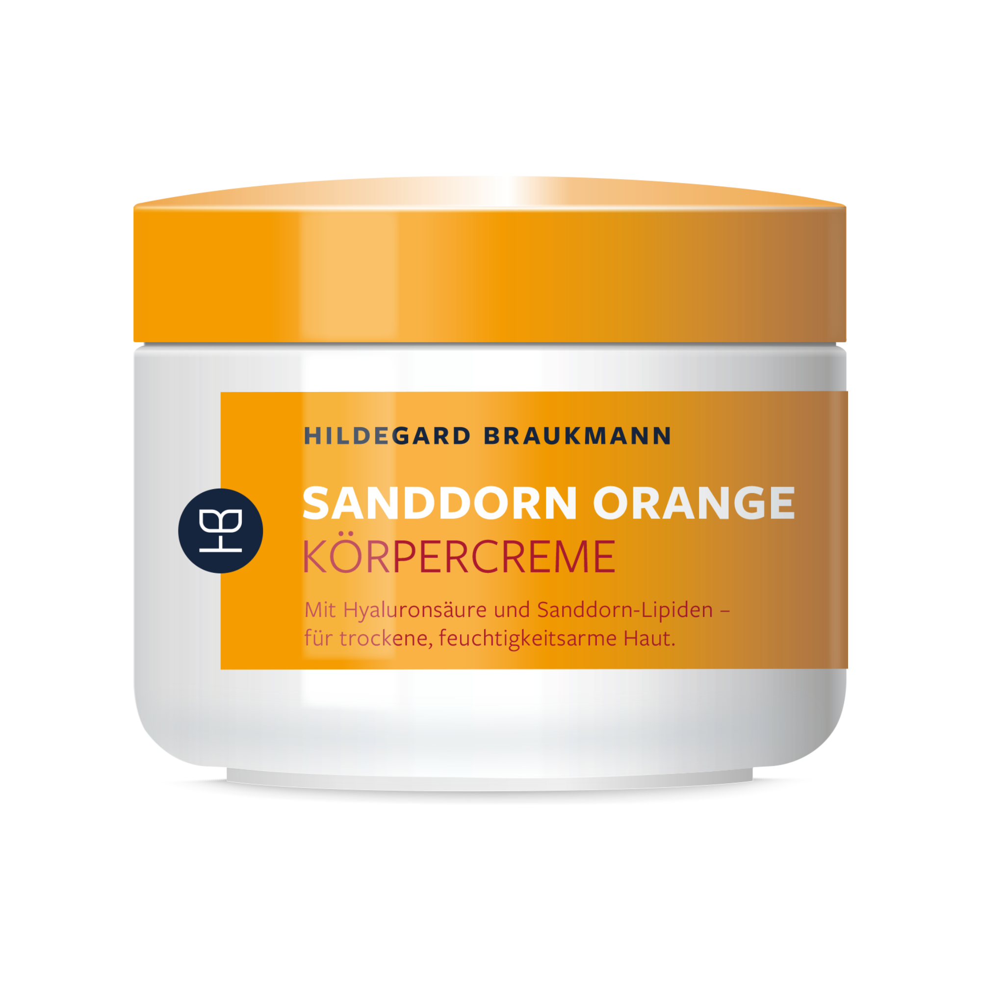 Hildegard Braukmann Sanddorn Orange Körpercreme in 200ml Verpackung, samtige Pflege für trockene und feuchtigkeitsarme Haut mit Hyaluronsäure und natürlichem Orangenöl, ideal für alle Hauttypen.