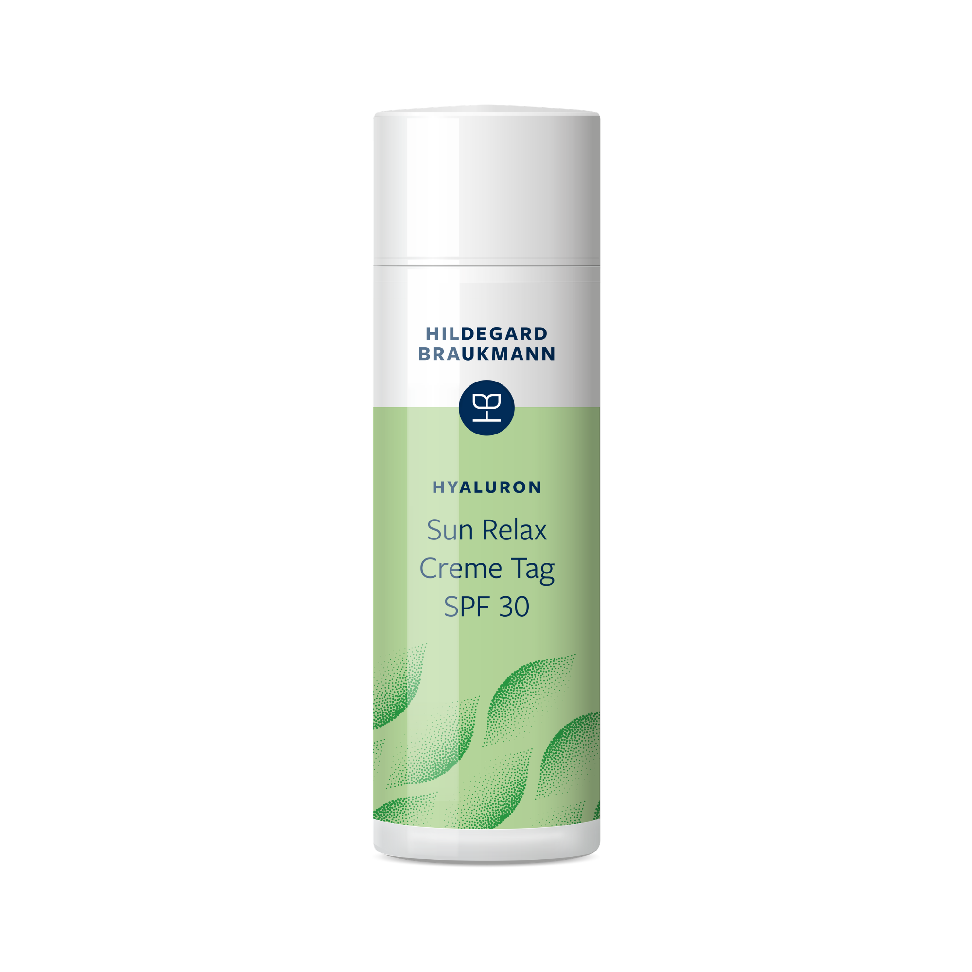 Hildegard Braukmann Hyaluron Sun Relax Creme Tag SPF30 in 50ml Verpackung, Tagescreme mit Hyaluron und UV-Schutz für empfindliche Haut, die vor Rötungen und UV-Strahlen schützt.